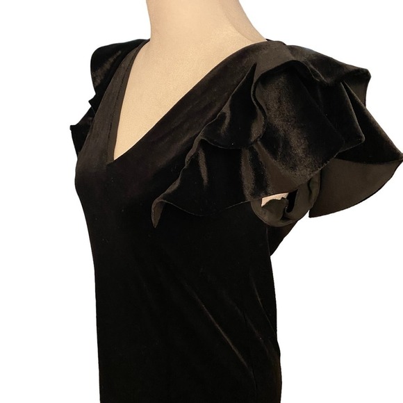 Draper James Women's Velvet Ruffle Shoulder Mini Dress V Neck Black Sizes 0 - Picture 7 of 12